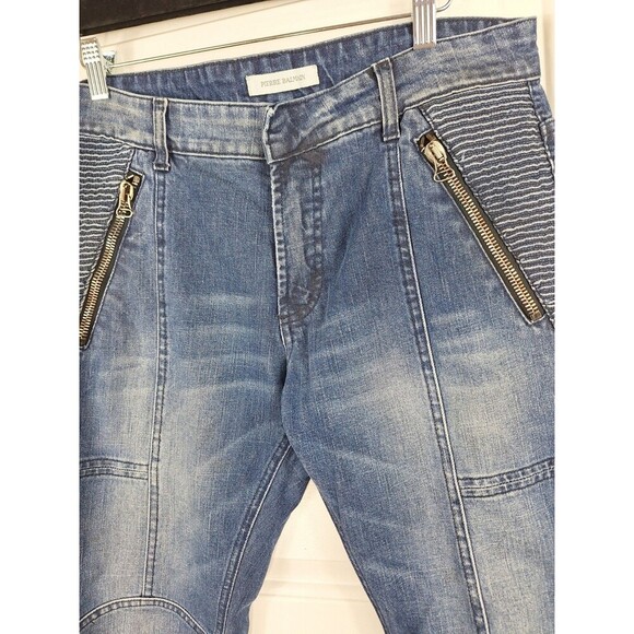 Pierre Balmain Women Blue Denim Moto Biker Jeans Zipper Detail Ankle Zip Size 34 - Picture 3 of 12